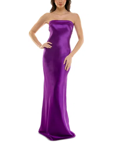 Katia Rae Emerald Sundae Juniors' Strapless Drape-back Satin Gown, Created For Macy's In Purple