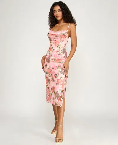 Katia Rae Junior's Floral Peek-a-boo Bra Sweetheart Neck Midi Dress In Pink