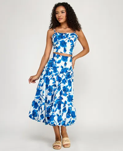 Katia Rae Junior's Floral Square Neck Top And Midi Skirt, 2-piece Set