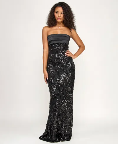 Katia Rae Junior's Strapless Sequin Dress In Black