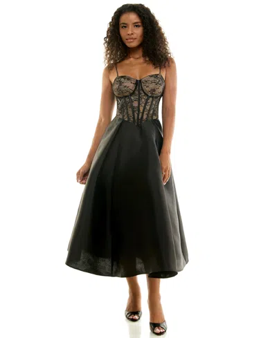 Katia Rae Juniors' A-line Sweetheart Corset Midi Dress In Black