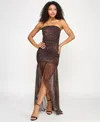 Katia Rae Juniors' Animal-print Strapless Ruched Gown