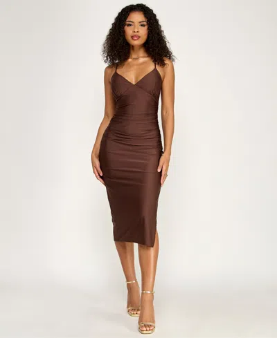 Katia Rae Juniors' Back Strap Sash Detail Fitted Midi Dress In Brown