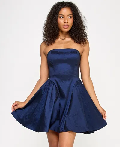 Katia Rae Juniors' Bow-back Strapless Dress In Blue