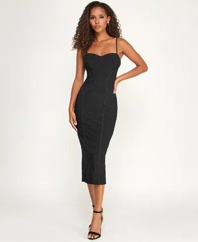 Katia Rae Juniors' Corset Bodycon Sweetheart Neck Midi Dress In Black