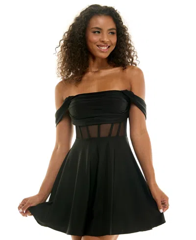 Katia Rae Juniors' Corset Off-the-shoulder Dress In Black
