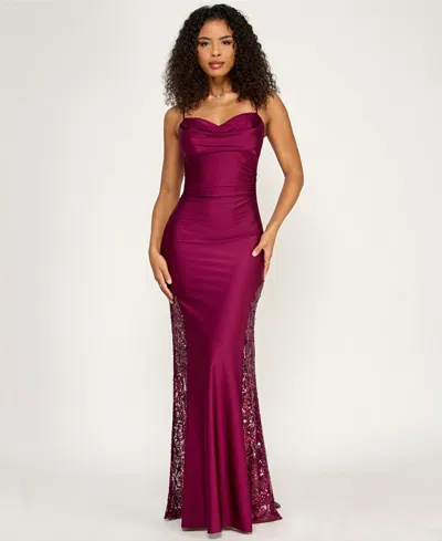 Katia Rae Juniors' Cowl Neck Gown In Burgundy