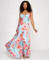 Katia Rae Juniors' Floral Bow-back Pleated Maxi Dress