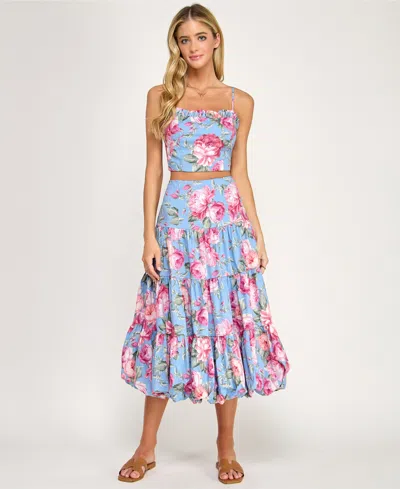 Katia Rae Juniors' Floral Printed Square Neck Top And Skirt, 2-piece Set In Multi