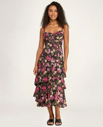 Katia Rae Juniors' Floral Printed Sweetheart Neck Midi Dress In Multi