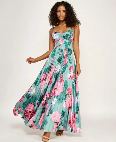 Katia Rae Juniors' Floral Tie-back Pleated Dress In Multi