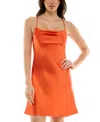 Katia Rae Juniors' Gathered Satin Slip Mini Dress, Created For Macy's In Orange