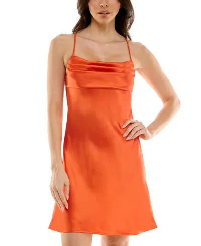 Katia Rae Juniors' Gathered Satin Slip Mini Dress, Created For Macy's In Orange