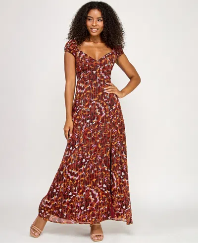 Katia Rae Juniors' Glitter-print Tie-back Maxi Dress In Brown