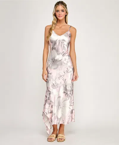 Katia Rae Juniors' Printed V-neck Slip Dress In Multi