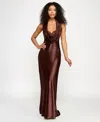 Katia Rae Juniors' Satin Cowl-neck Halter Gown