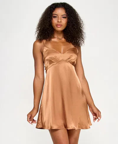 Katia Rae Juniors' Satin Sweetheart A-line Dress In Brown