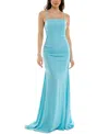 Katia Rae Juniors' Side-ruched Lace-up-back Glitter Gown, Created For Macy's In Aqua
