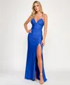 Katia Rae Juniors' Sleeveless Lace-up-back Gown In Blue