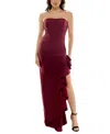 Katia Rae Juniors' Strapless Ruffled Side-slit Gown, Created For Macy's In Wine
