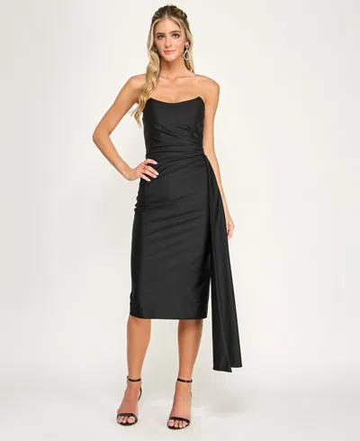 Katia Rae Juniors' Strapless Side Sash Knit Dress In Black