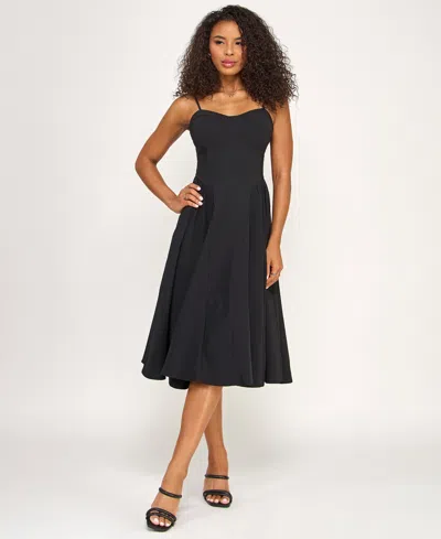 Katia Rae Juniors' Sweetheart-neck Bow-back Dress In Black