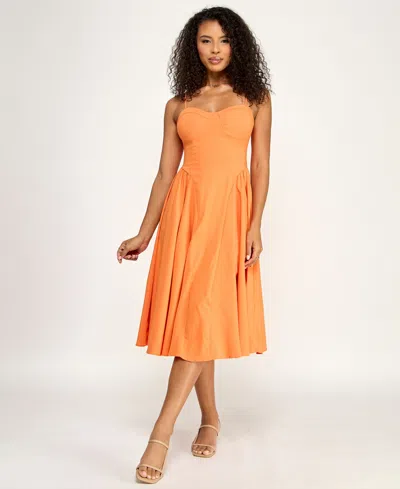 Katia Rae Juniors' Sweetheart-neck Bow-back Dress In Orange