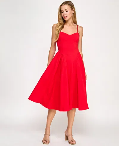 Katia Rae Juniors' Sweetheart Neck Bow-back Midi Dress In Red