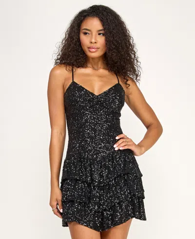 Katia Rae Juniors' Sweetheart Neck Tiered Dress In Black