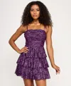 Katia Rae Juniors' Tiered Foil Lace Fit & Flare Dress In Purple