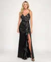 Katia Rae Juniors' V-neck Lace-up Gown In Black