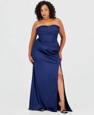 Katia Rae Trendy Plus Size Sweetheart-neck Corset Gown In Blue