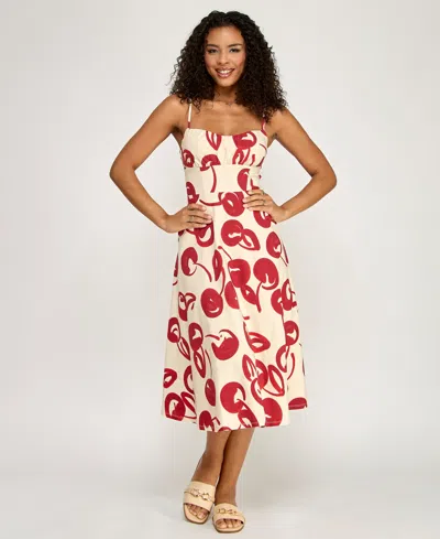 Katia Rae Women's Cherry Printed Sweetheart Neck Midi Dress