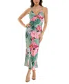 KATIA RAE WOMEN'S FLORAL SATIN TWIST-FRONT CUTOUT DRESS