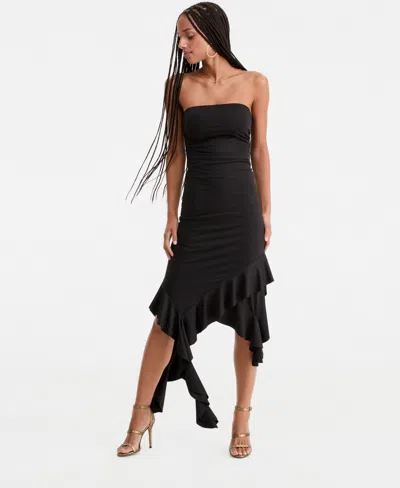 Katia Rae Women's Strapless Ruffled Asymmetric Midi Dress In Black