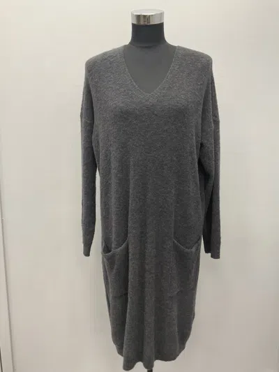 Katia Serafini Charcoal V Neck Wool Dress In Pink