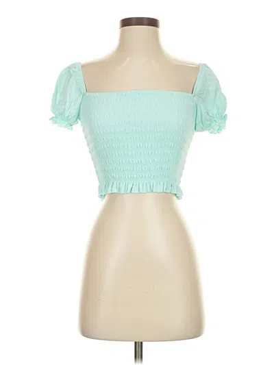 Pre-owned Katie J Nyc Short Sleeve Top Blue Sweetheart Neckline Tops