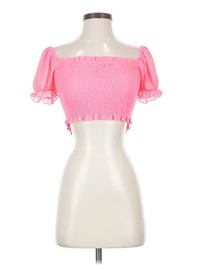 Pre-owned Katie J Nyc Short Sleeve Top Pink Sweetheart Neckline Tops