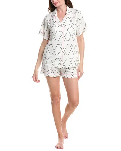 Katie Kime 2pc Birdie Pajama Short Set In White