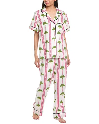 Katie Kime 2pc Tropical Palm Pajama Pant Set In Pink