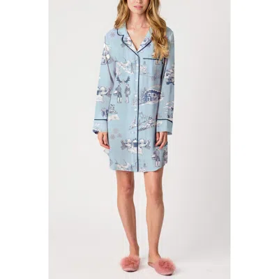 Katie Kime Apres Ski Toile Cotton Blend Sleep Shirt In Gray