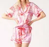 Katie Kime Apres Ski Toile Pajama Short Set In Lilac Cranberry