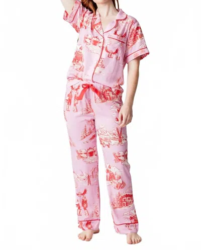 Katie Kime Apr√s Ski Toile Pajama Pants Set In Lilac Cranberry In Pink