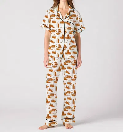 Katie Kime Austin Toile Pajama Pants Set In Burnt Orange In White