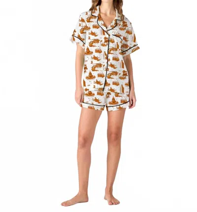 Katie Kime Austin Toile Pajama Shorts Set In Burnt Orange In Multi