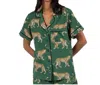Katie Kime Cheetah Pajama Shorts Set In Green In Green