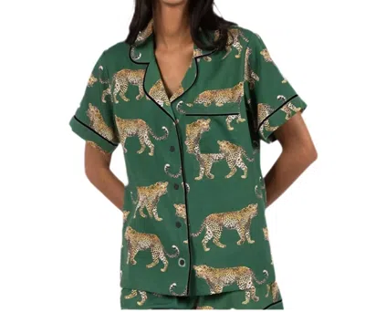 Katie Kime Cheetah Pajama Shorts Set In Green