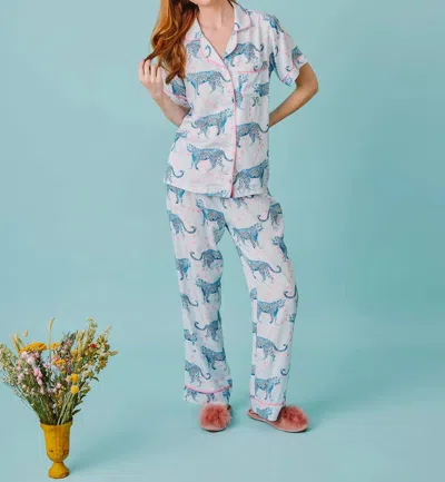 Katie Kime Cosmic Cheetah Pajama Pant Set In Light Blue