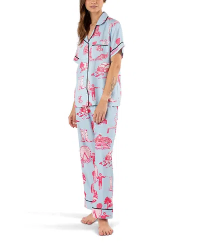 Katie Kime Dallas Toile Pajama Pants Set In Blue