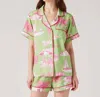 Katie Kime Florida Toile Pajama Short Set In Green Pink In Green